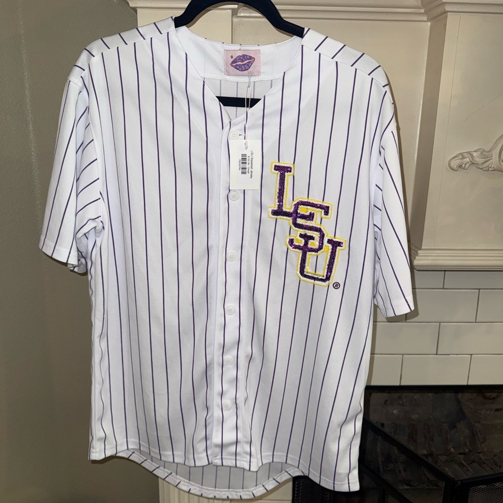 White Striped Sequin LSU Baseball Jersey